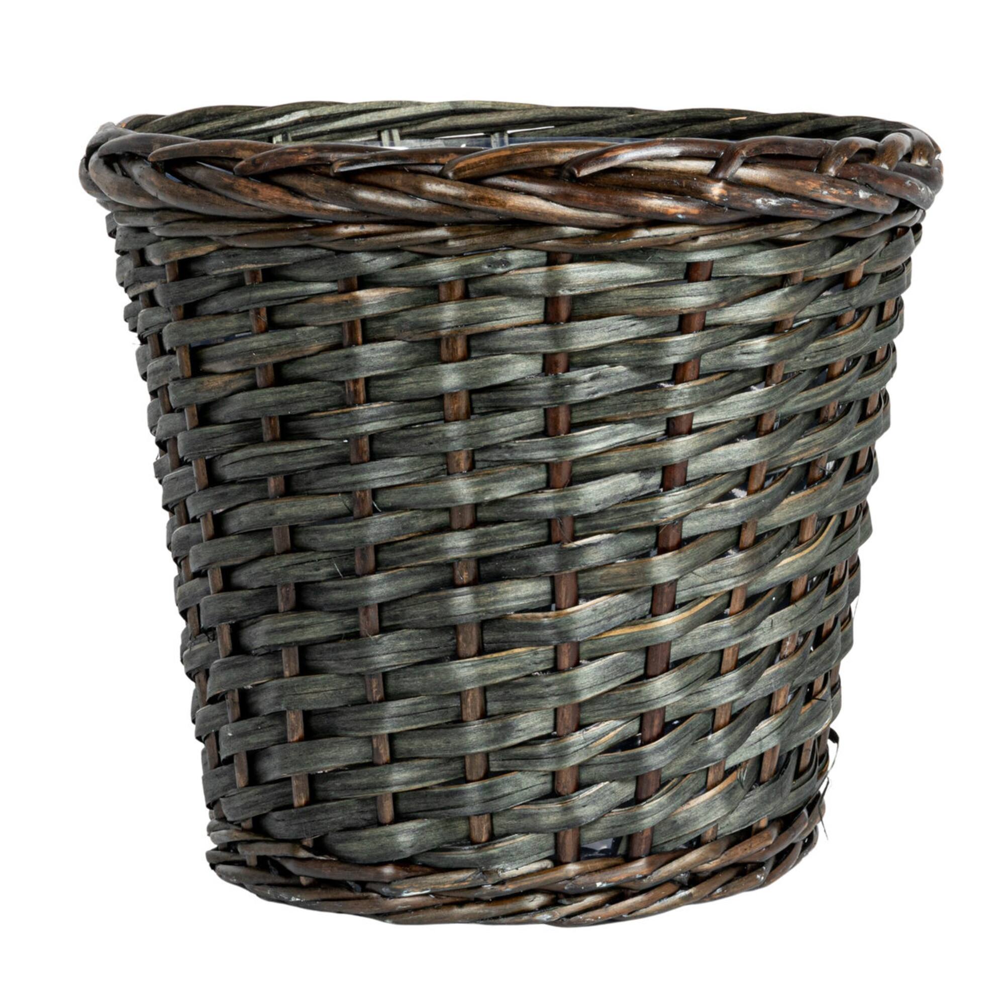 Household Essentials 11.75" Brown Handwoven Willow Waste Basket with Plastic Liner